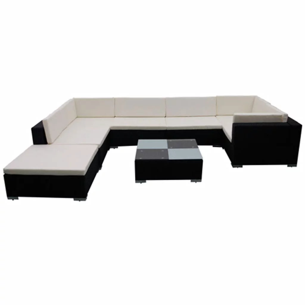 Black Poly Rattan 8 Piece Patio Lounge Set with Cushions E51363