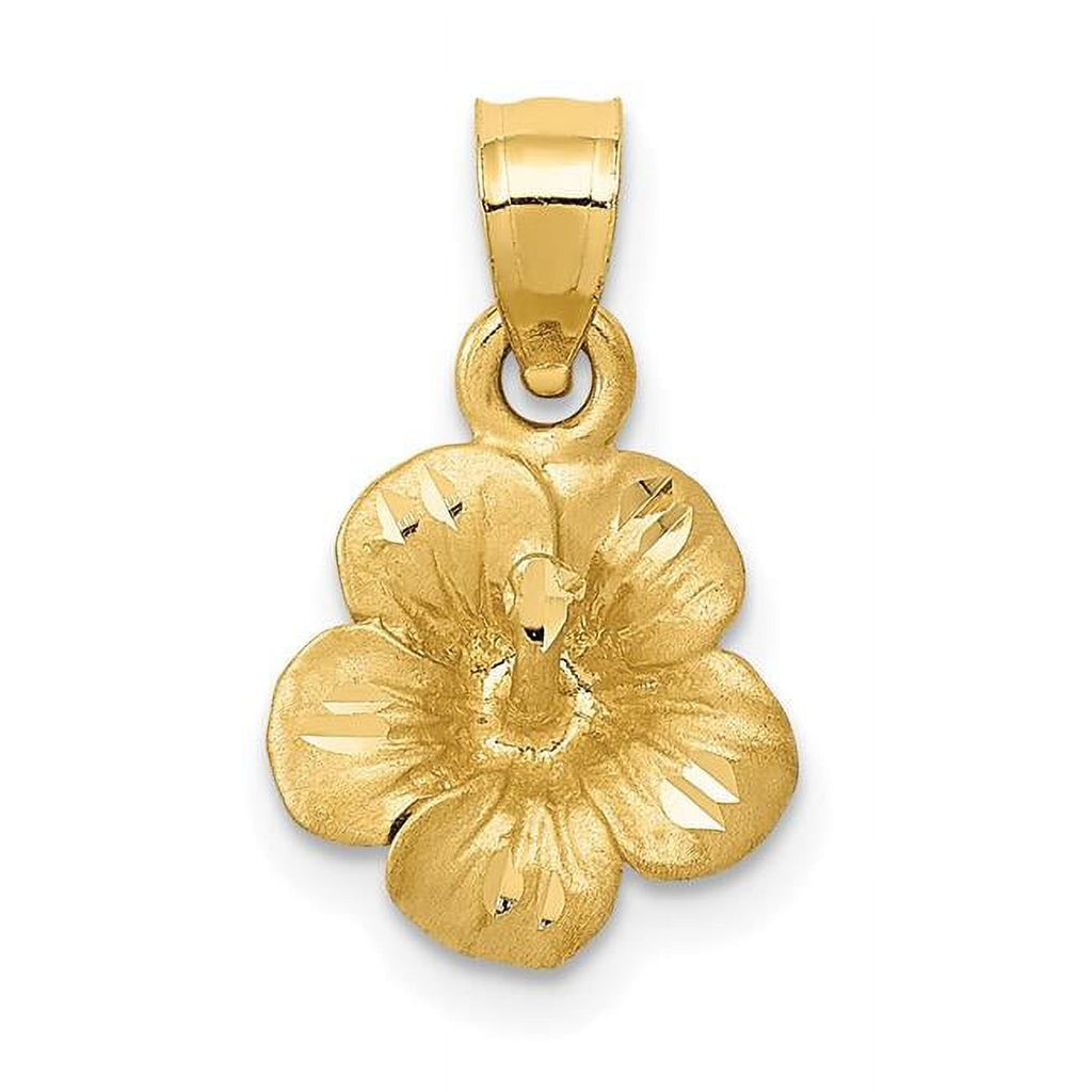 14K Yellow Gold Satin Diamond-Cut Hibiscus Flower Pendant L198718