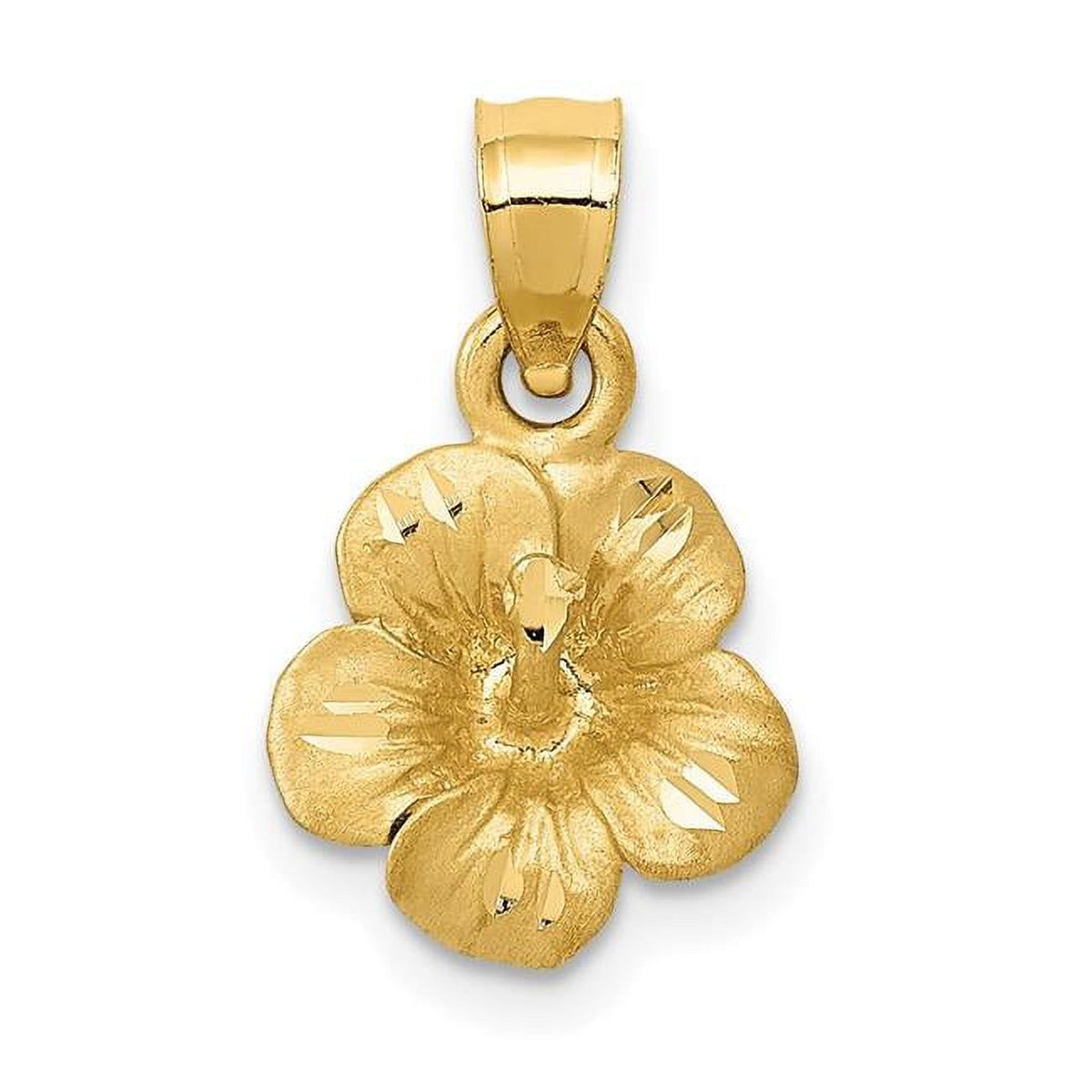 14K Yellow Gold Satin Diamond-Cut Hibiscus Flower Pendant L198718