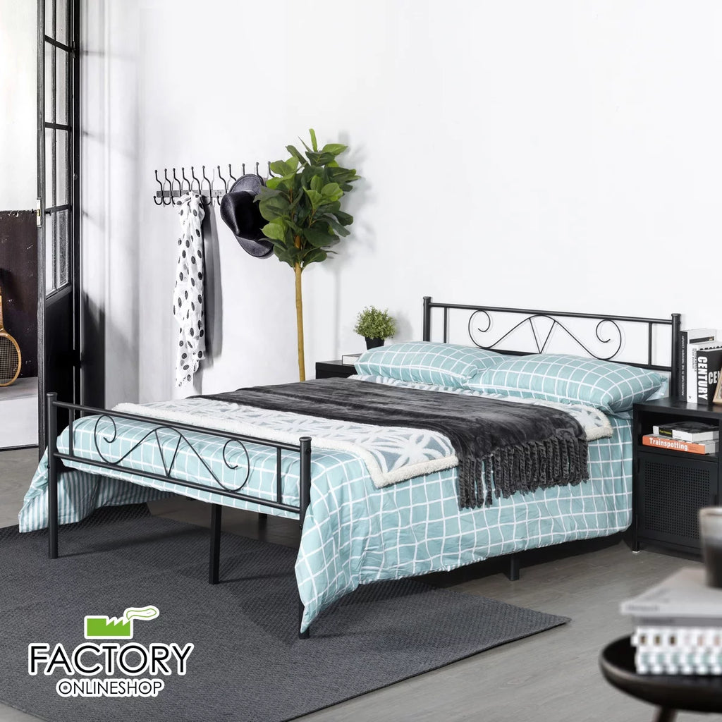 Full Size Silver Steel Platform Bed Frame with Headboard and Footboard Y147