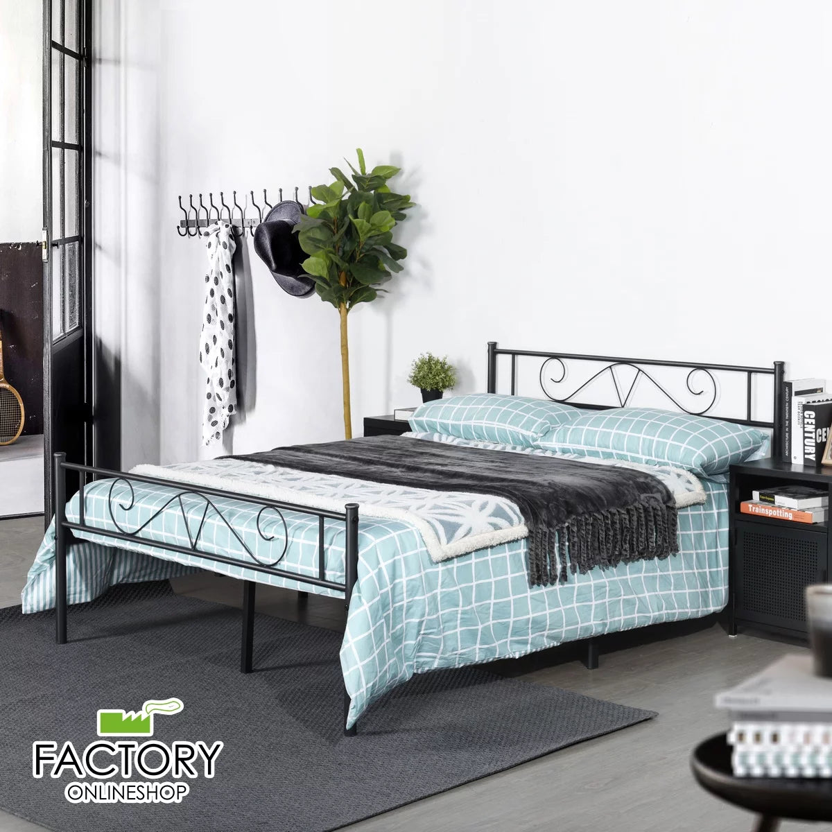 Full Size Silver Steel Platform Bed Frame with Headboard and Footboard Y147