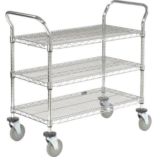 Chrome 3 Shelf Utility Cart with Polyurethane Casters K4653