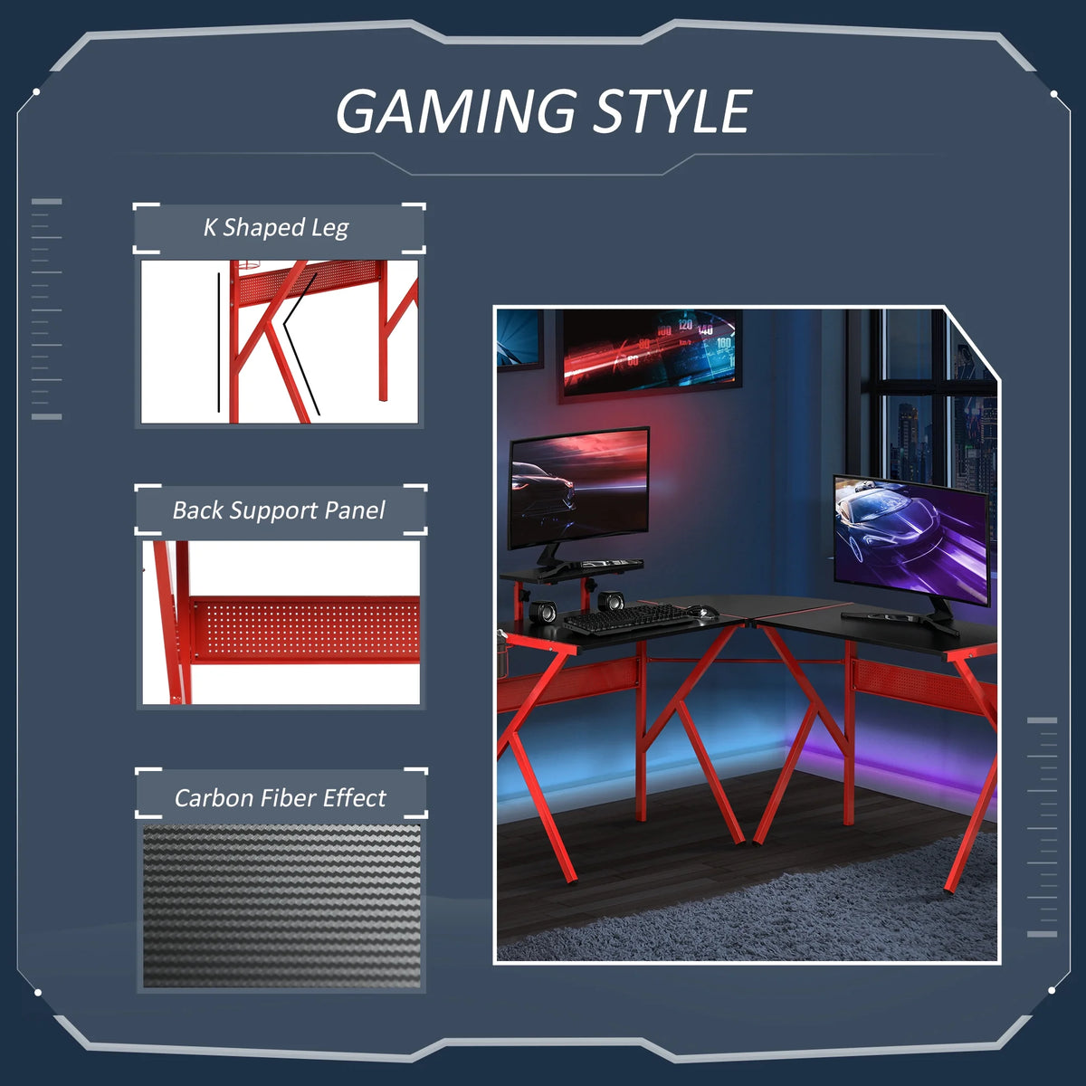 L-Shaped Gaming Corner Computer Desk with Adjustable Desk X928582