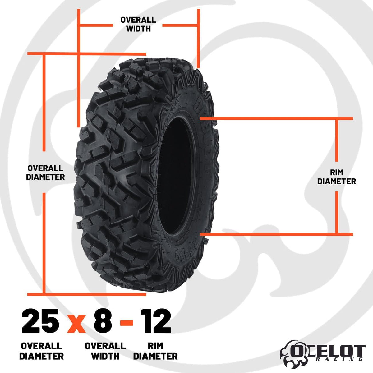 25x8x12 UTV Tires All-Terrain Tire 6-Ply Bias Non-Directional Aggressive Tread A748221