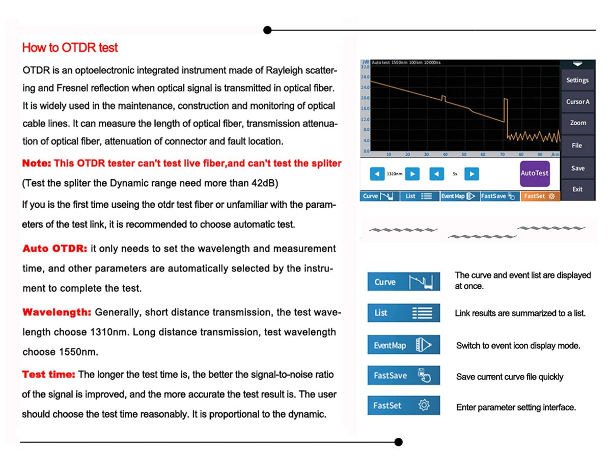 Single Mode OTDR 1310/1550nm 26/24dB 4.3 inches Touch Screen Optical Network Tester with FC/UPC-FC/APC-SX Connector H37867