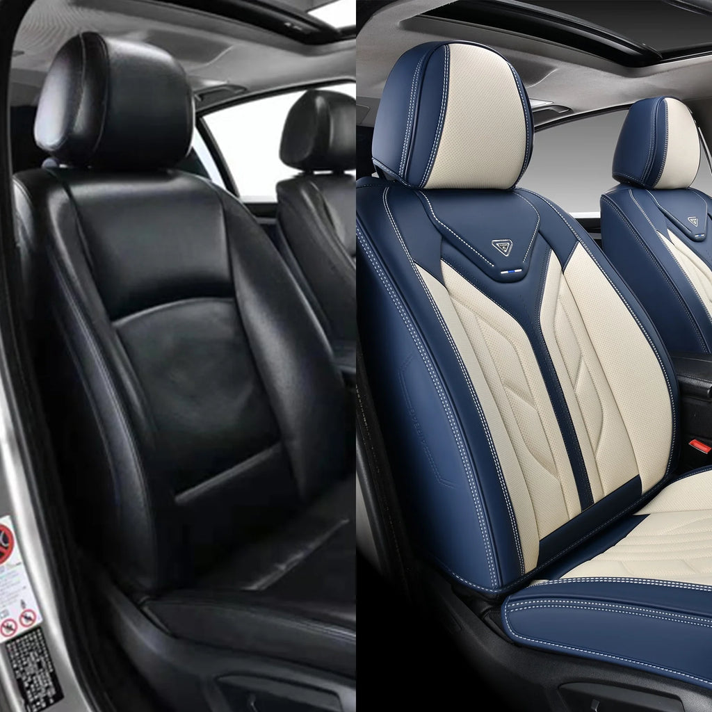 Blue&Beige 2Pcs Leather Car Seat Covers F53243