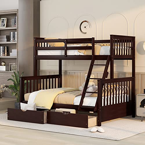 Wood Bunk Bed with Drawers, Twin Over Twin Size, Grey P831