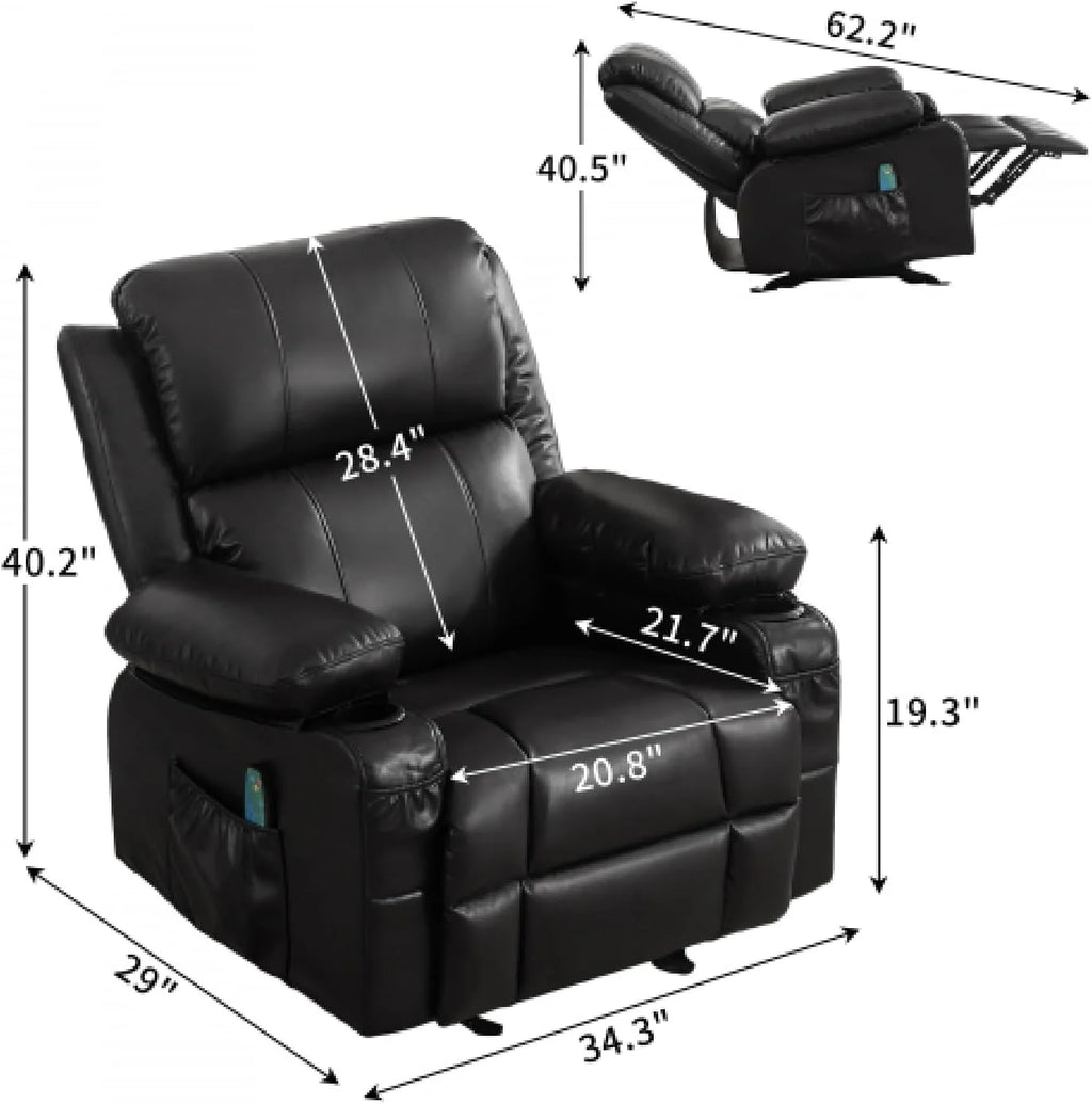 Oversized Leather Power Rocker Recliner with Heat and Massage R897424