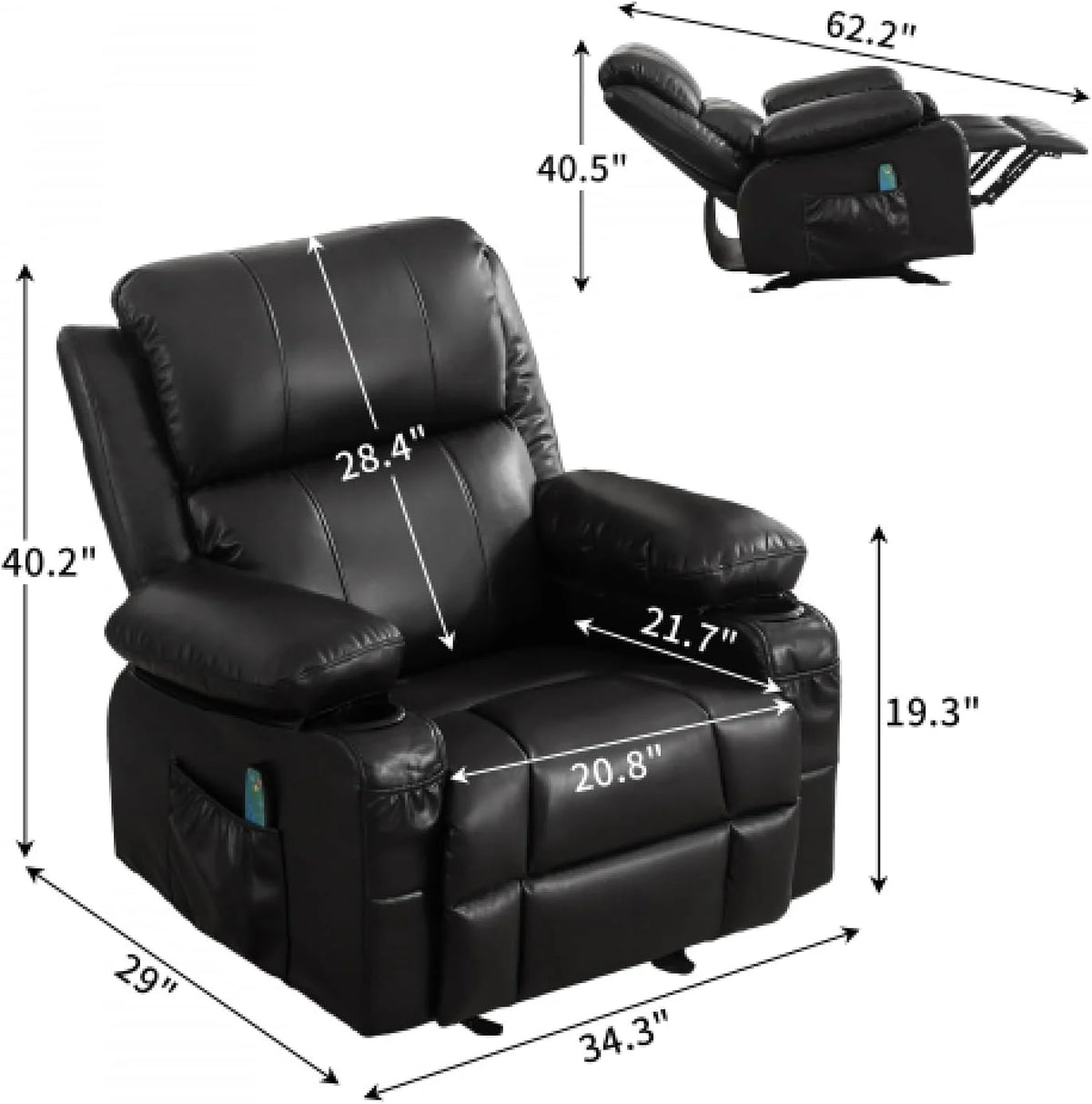 Oversized Leather Power Rocker Recliner with Heat and Massage R897424