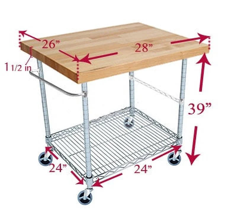 2 Tier Gourmet Cart with Maple Butcher Block Top R172882