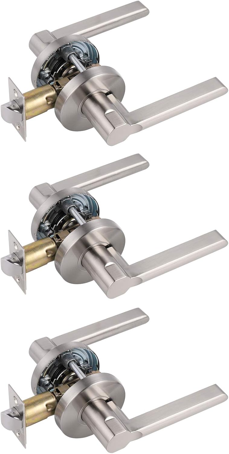 3 Pack Brushed Nickel Passage Door Leverset E90653