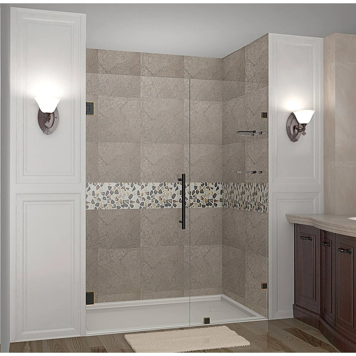 Oil Rubbed Bronze Frameless Hinged Shower Door with Glass Shelves U564594