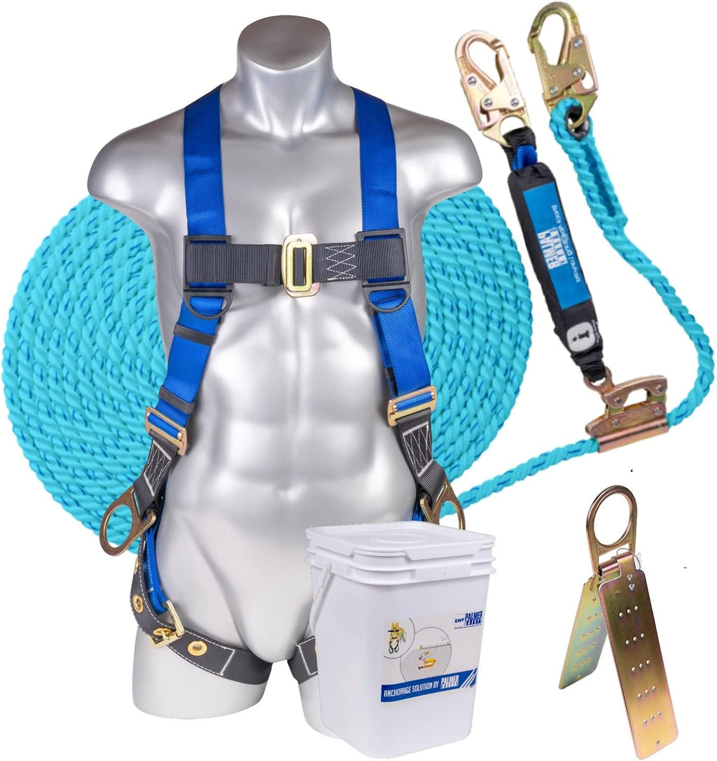 Roofing Bucket Kit with Full-Body Harness, 50' Vertical Rope & Anchor Set D9773