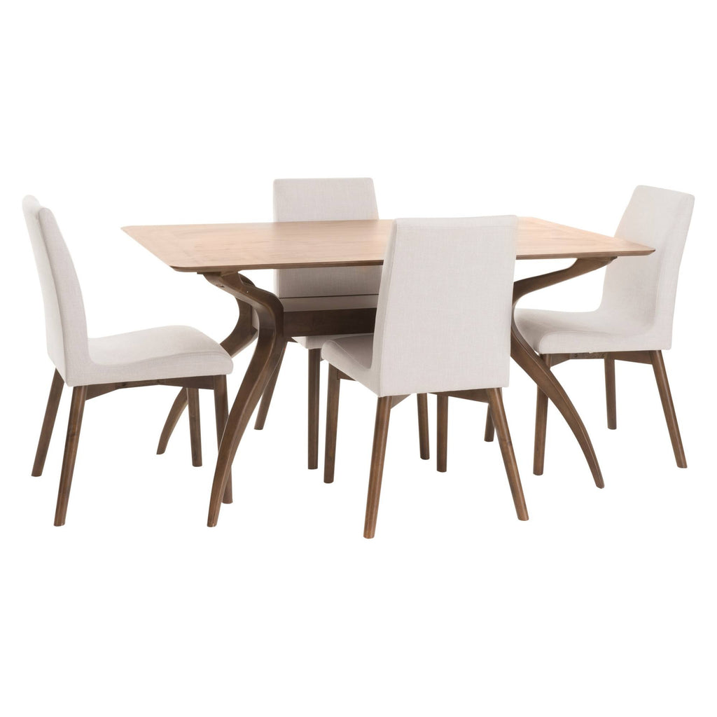5 Piece Dining Set Natural Walnut Light Beige Q90056