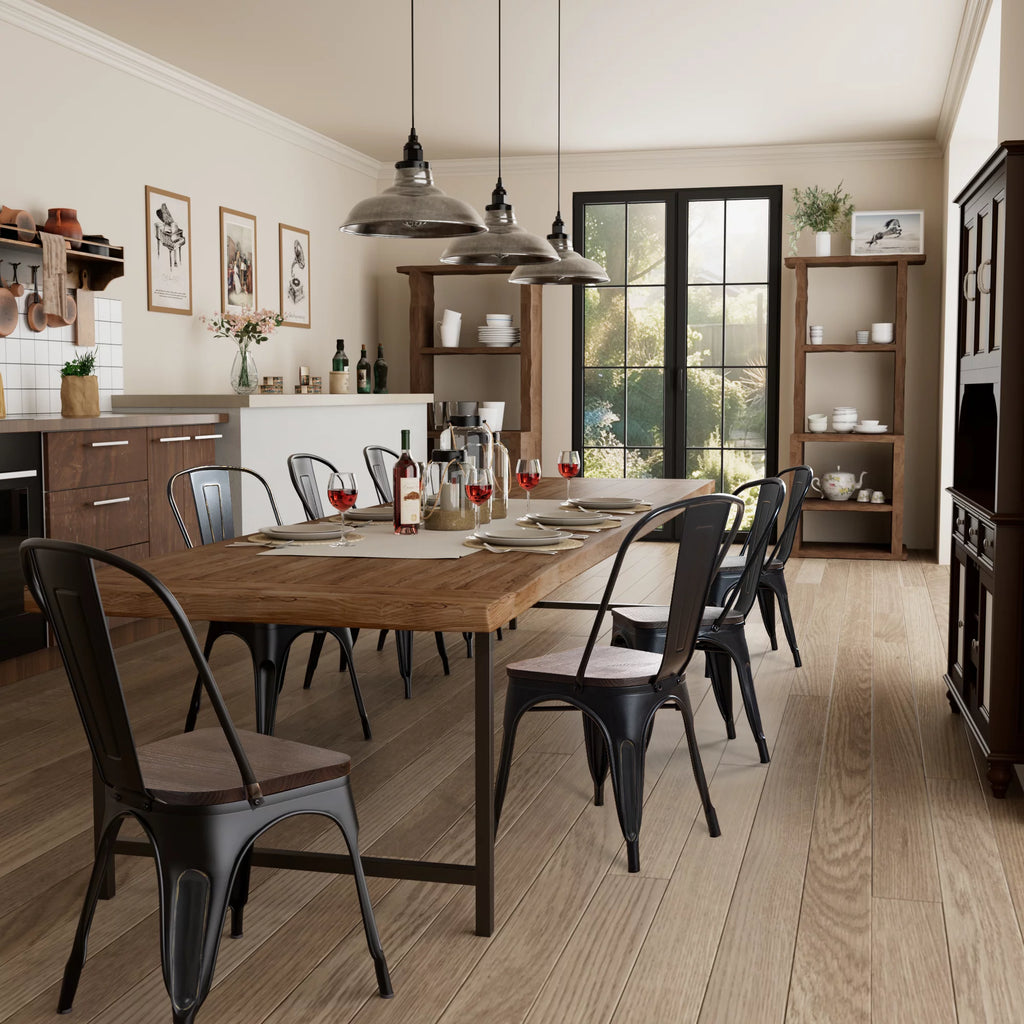 18 Inch Wood Seat Stackable Metal Dining Chair Set of 4 T827670