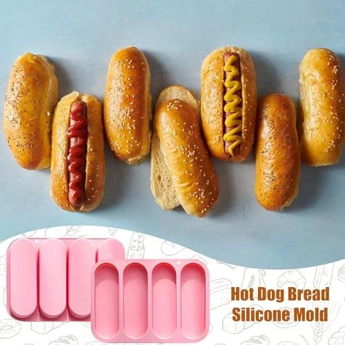 Non-Stick Silicone Hot Dog Bun Pan 4 Cup Baking Tray J868946