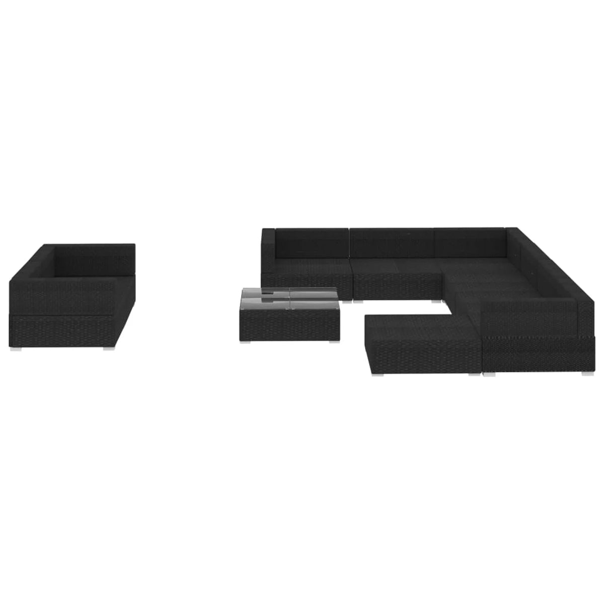 10 Piece Cushioned Black Poly Rattan Sectional Sofa Set M636
