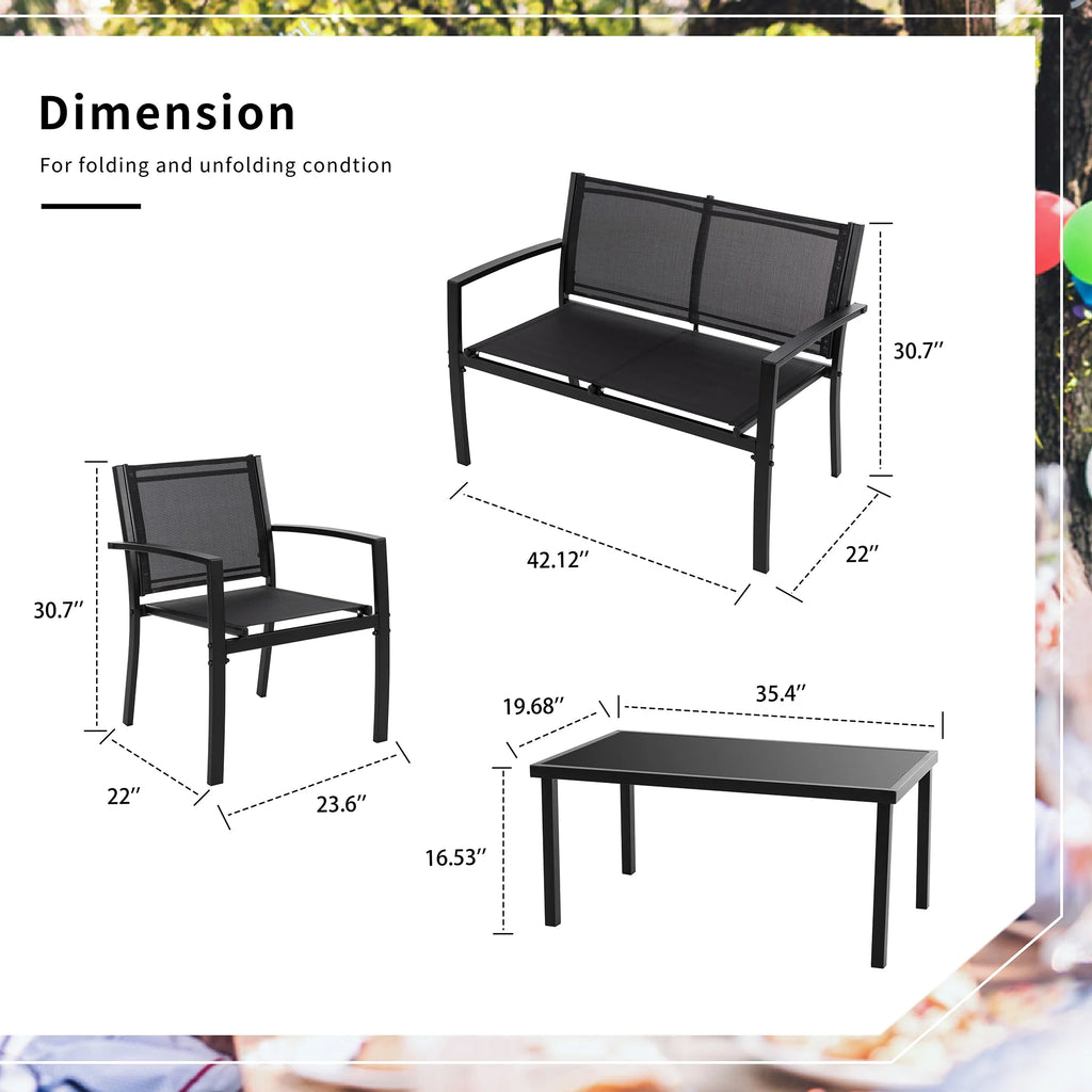 4 Pieces Patio Furniture Set with Glass Coffee Table P72055
