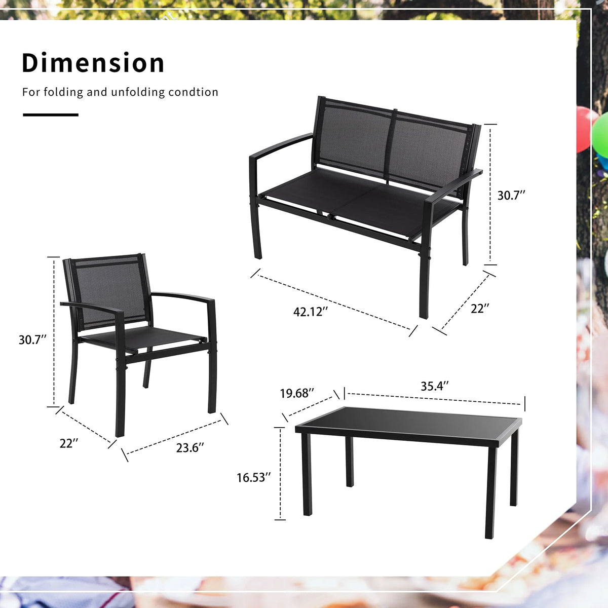 4 Pieces Patio Furniture Set with Glass Coffee Table P72055