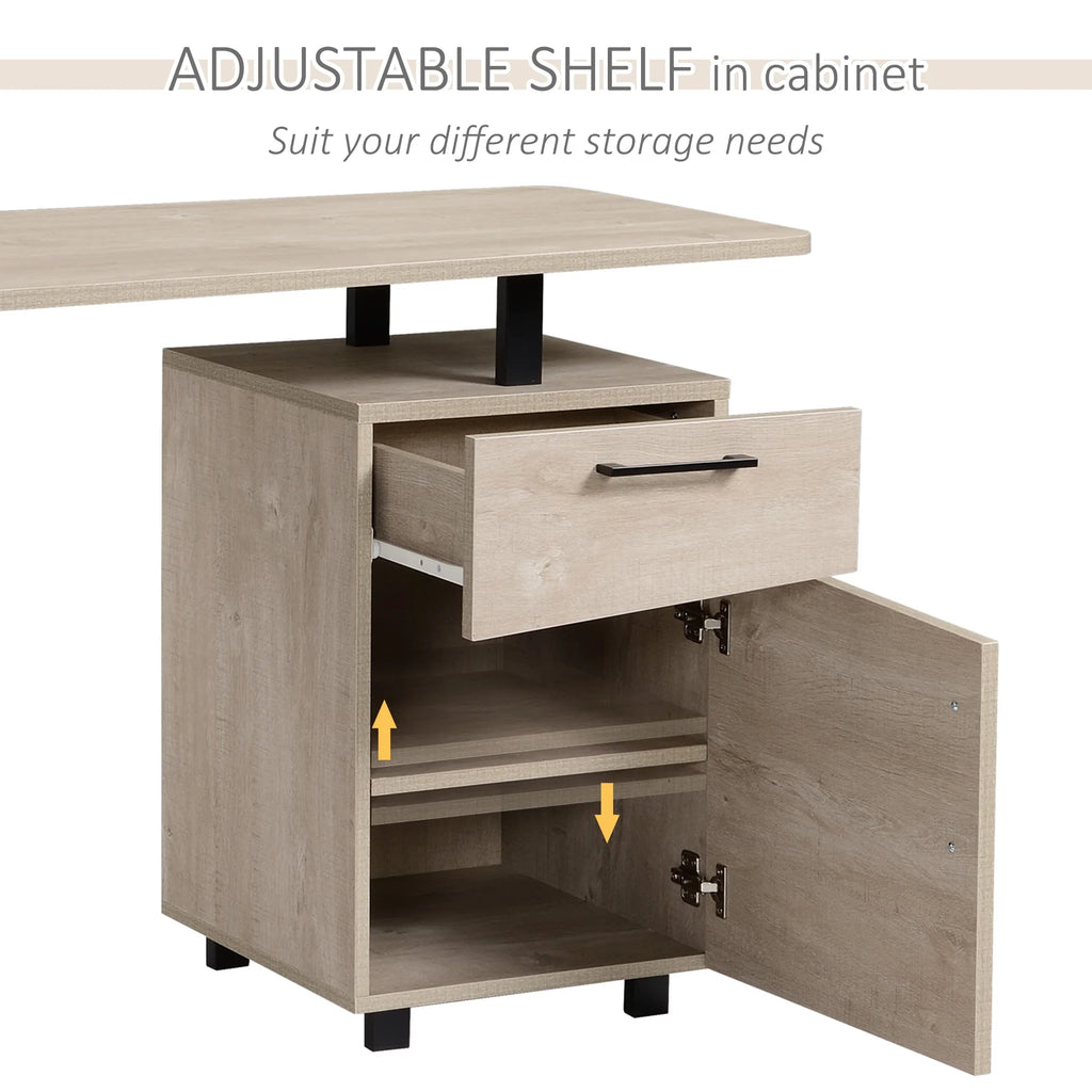 Oak Computer Desk with Drawer and Storage Cabinet T623941