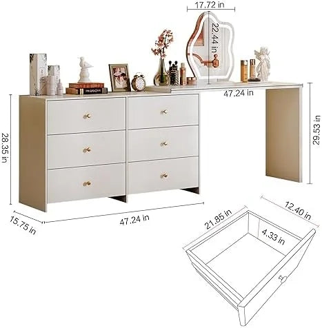 Modern Corner Vanity Table with LED Mirror and 6 Drawers G71072