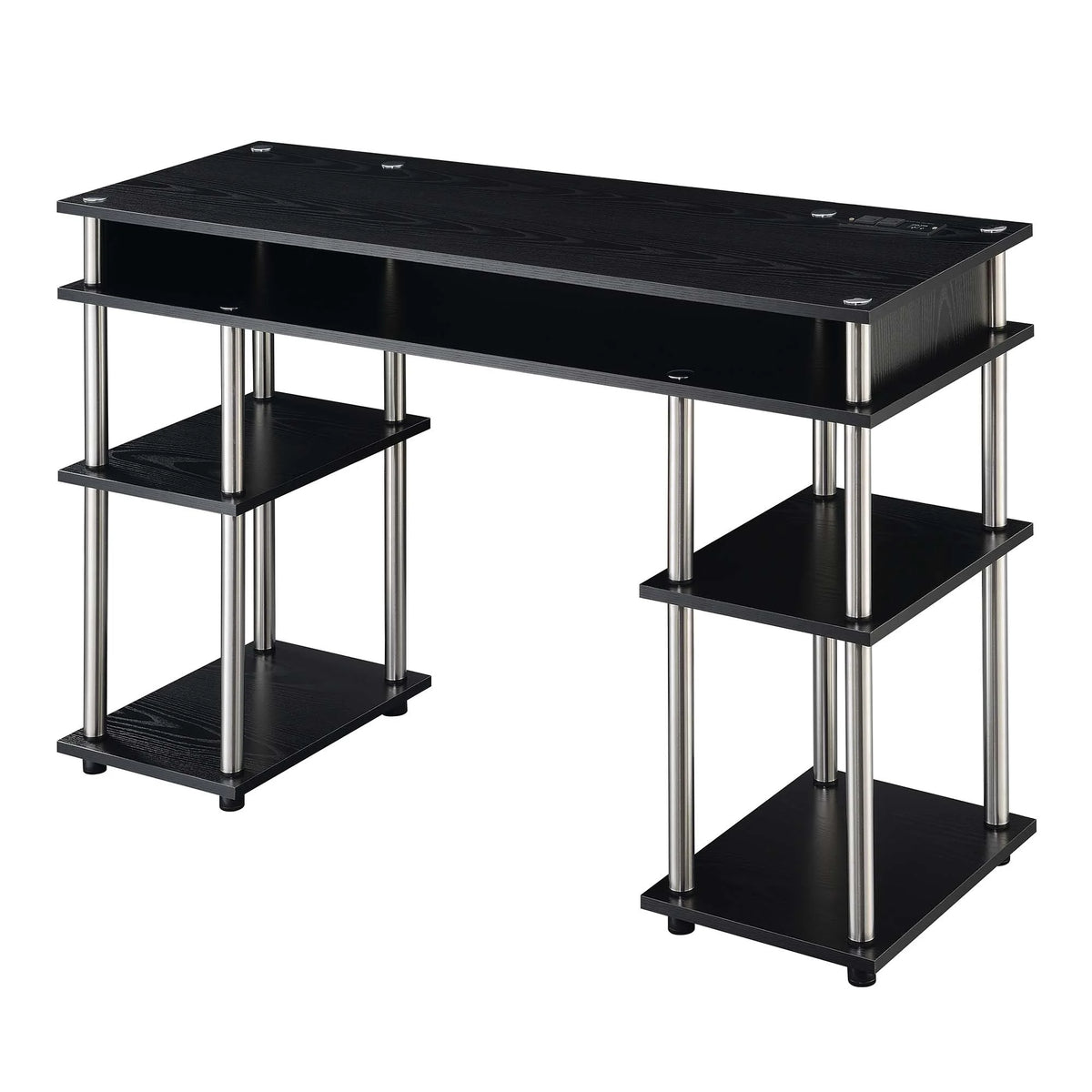 Black Student Desk with Charging Station and Shelves O598