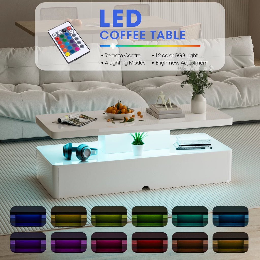 White High Glossy Coffee Table with Led Light F801621