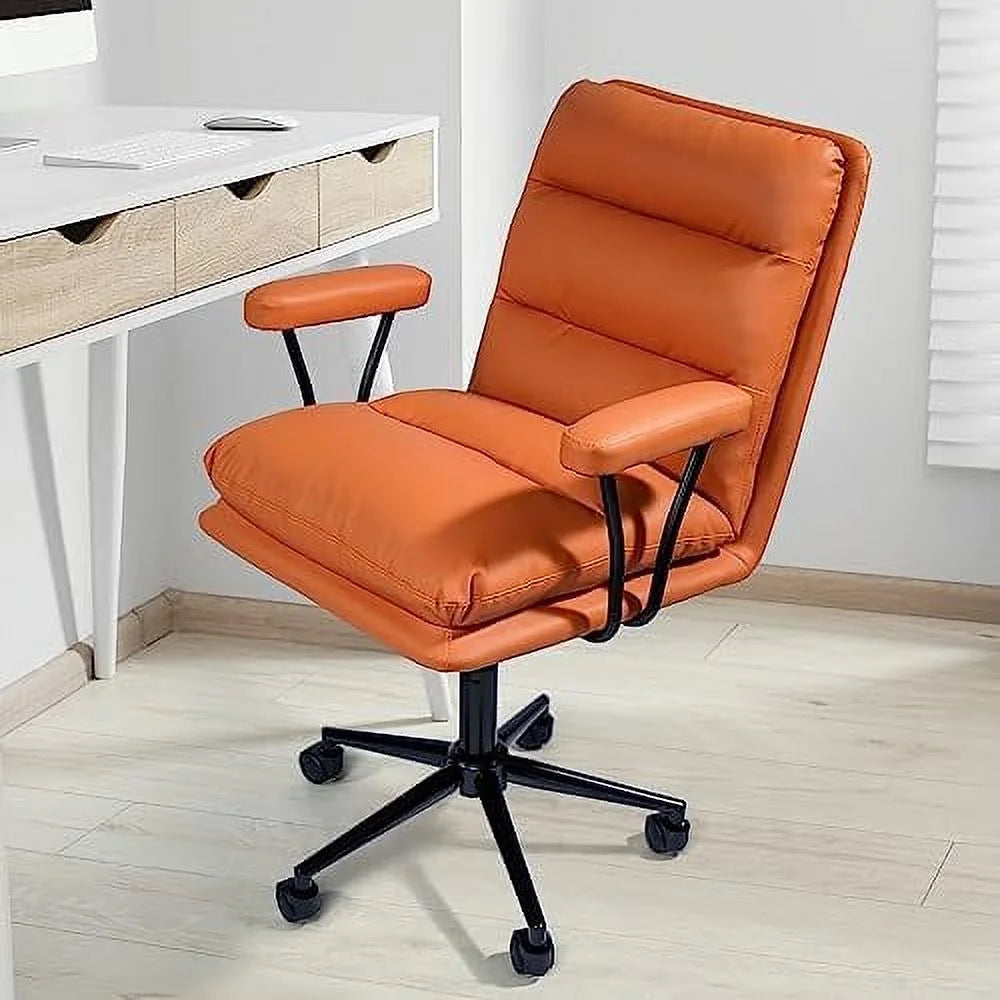 Orange PU Leather Upholstered Desk Chair with Armrests Z662260
