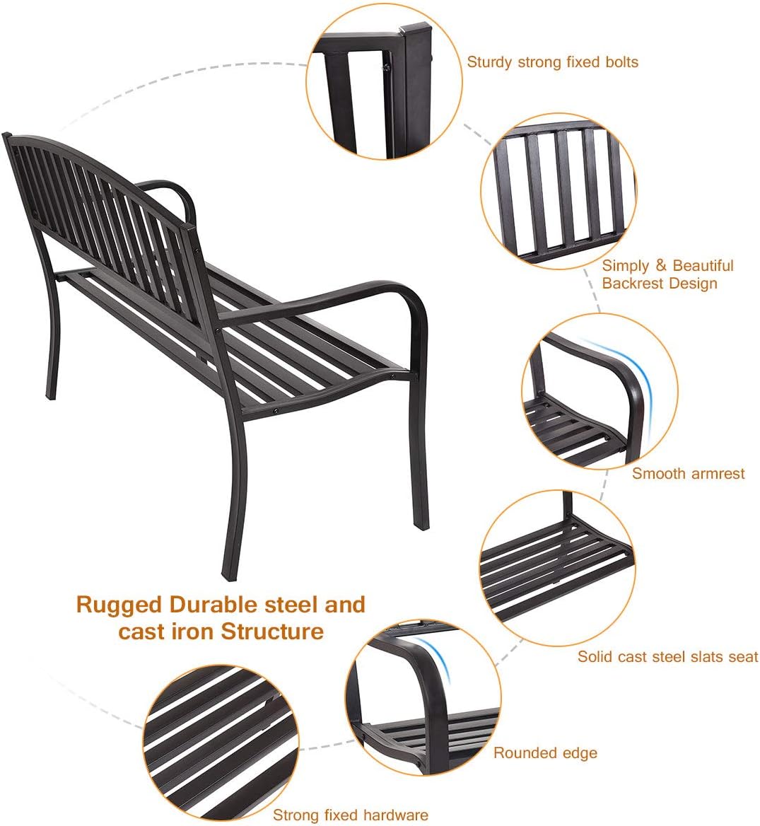 Black Cast Iron Patio Bench U1850