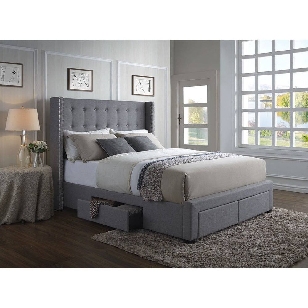 Grey Linen Wingback Storage Bed Q817