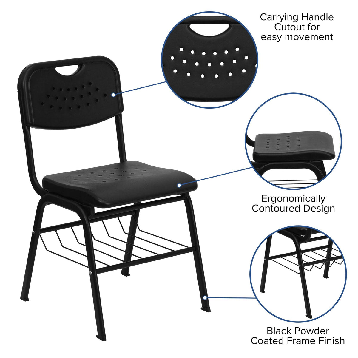 Black Frame Plastic Chair with Book Basket M386