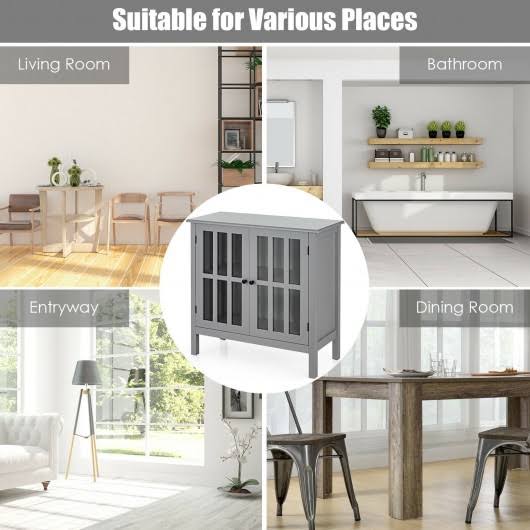 Gray Glass Door Sideboard Console Cabinet E763