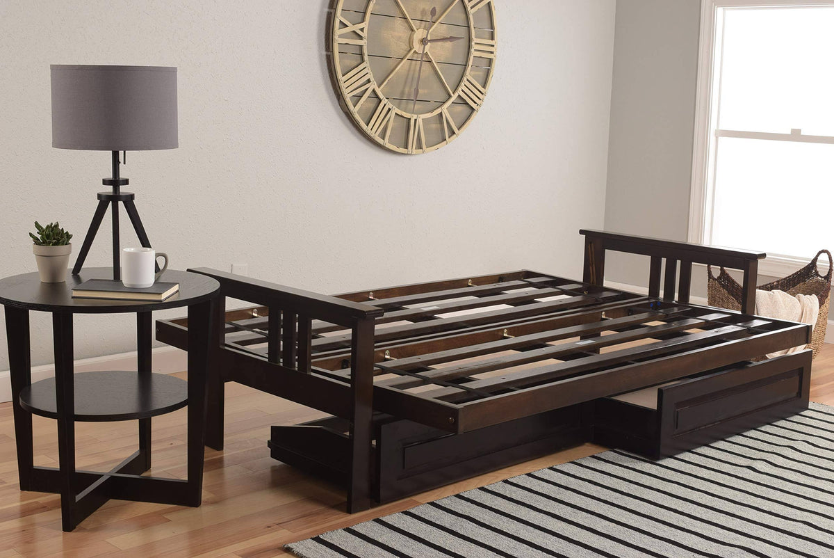Full Futon with Linen Charcoal Mattress and Storage Drawers E3661