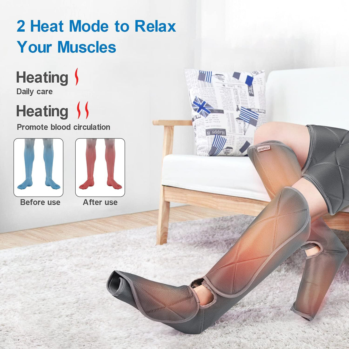 Leg Massager with Heat, Air Compression Calf Thigh Foot Massage O6308