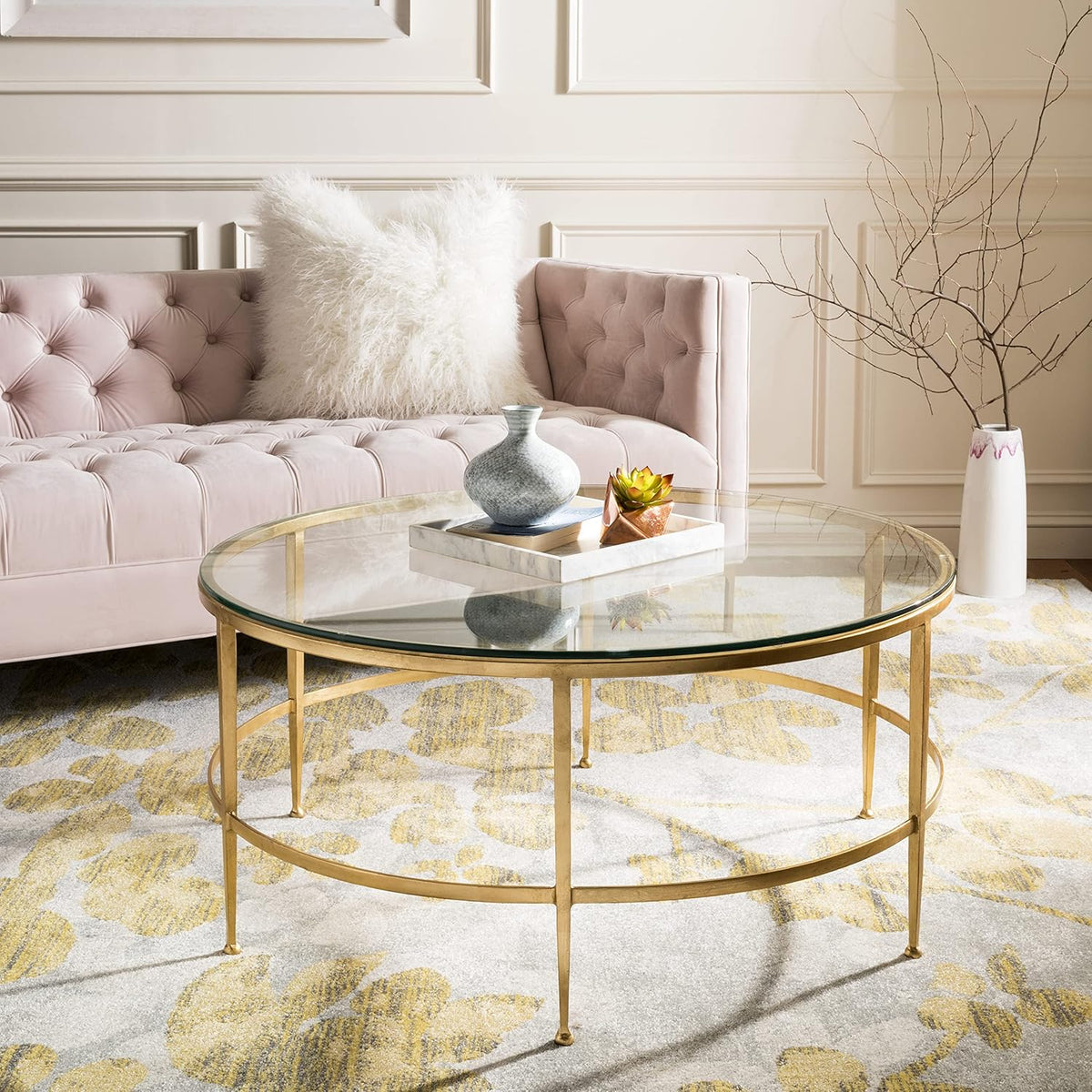 Antique Gold Glass Cocktail Table B86612