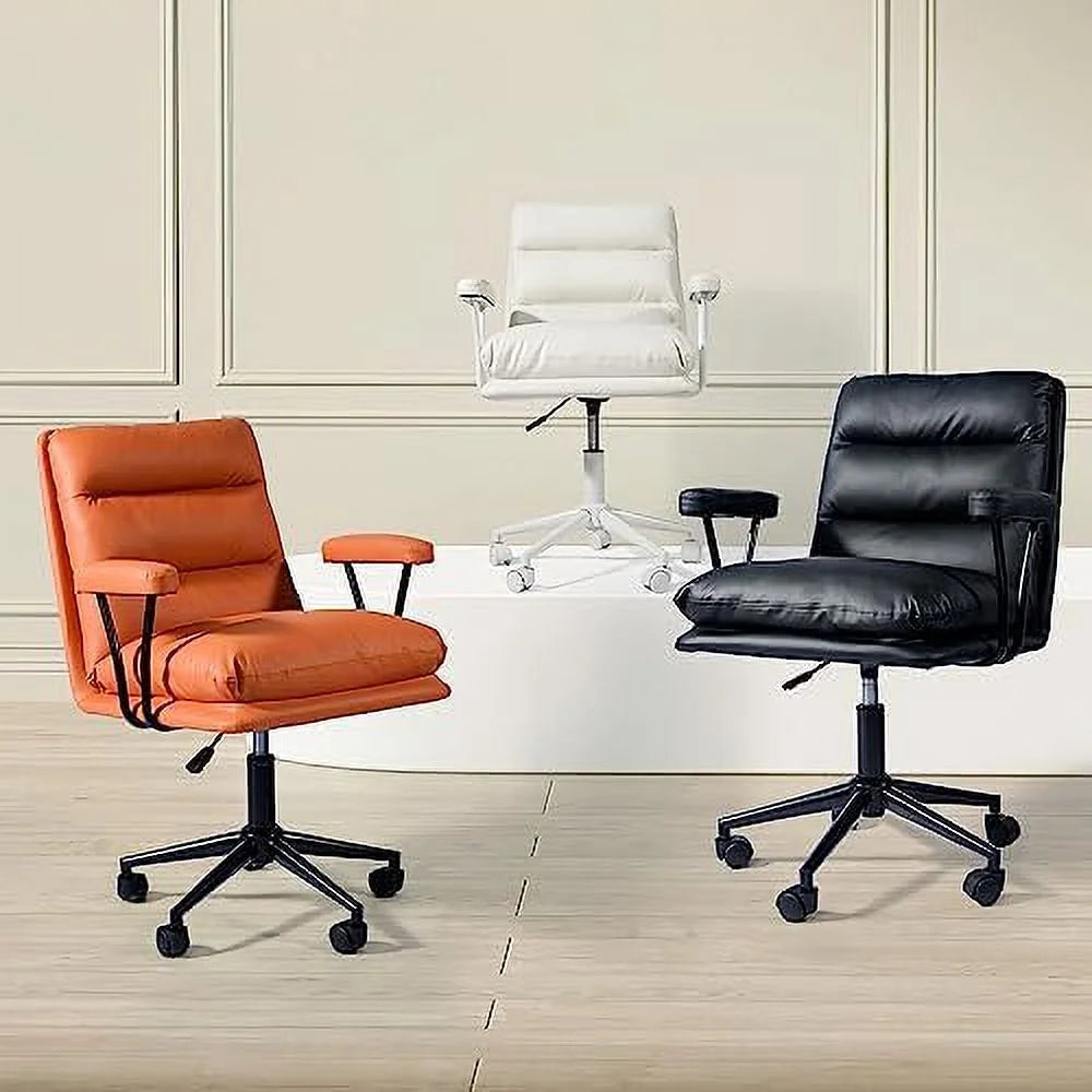 Orange PU Leather Upholstered Desk Chair with Armrests Z662260