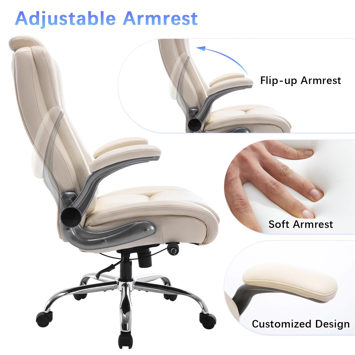 High Back Ergonomic Office Chair with Lumbar Support Flip Arms and Headrest R58778