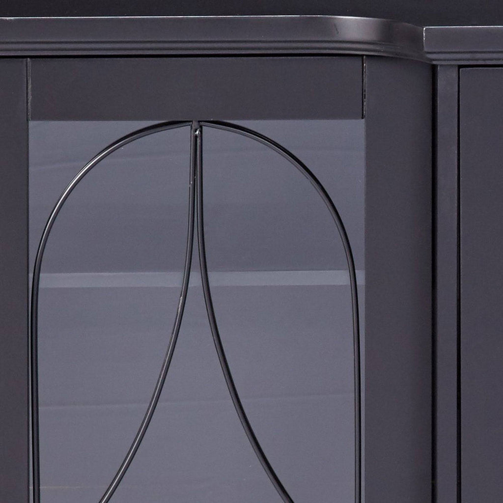 Black Wood Sideboard Buffet Console Table with Glass Doors O307094