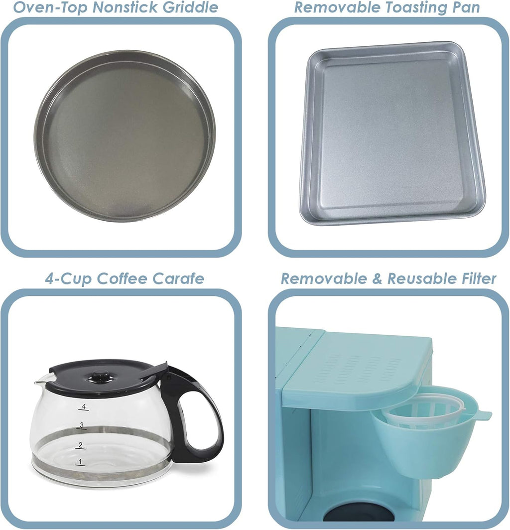 Aqua 3-in-1 Breakfast Maker Station with 4 Cup Coffeemaker and Toaster Oven L910965