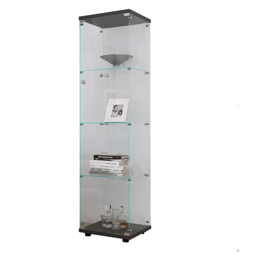 Black 4-Shelf Glass Display Curio Cabinet with Door K7597