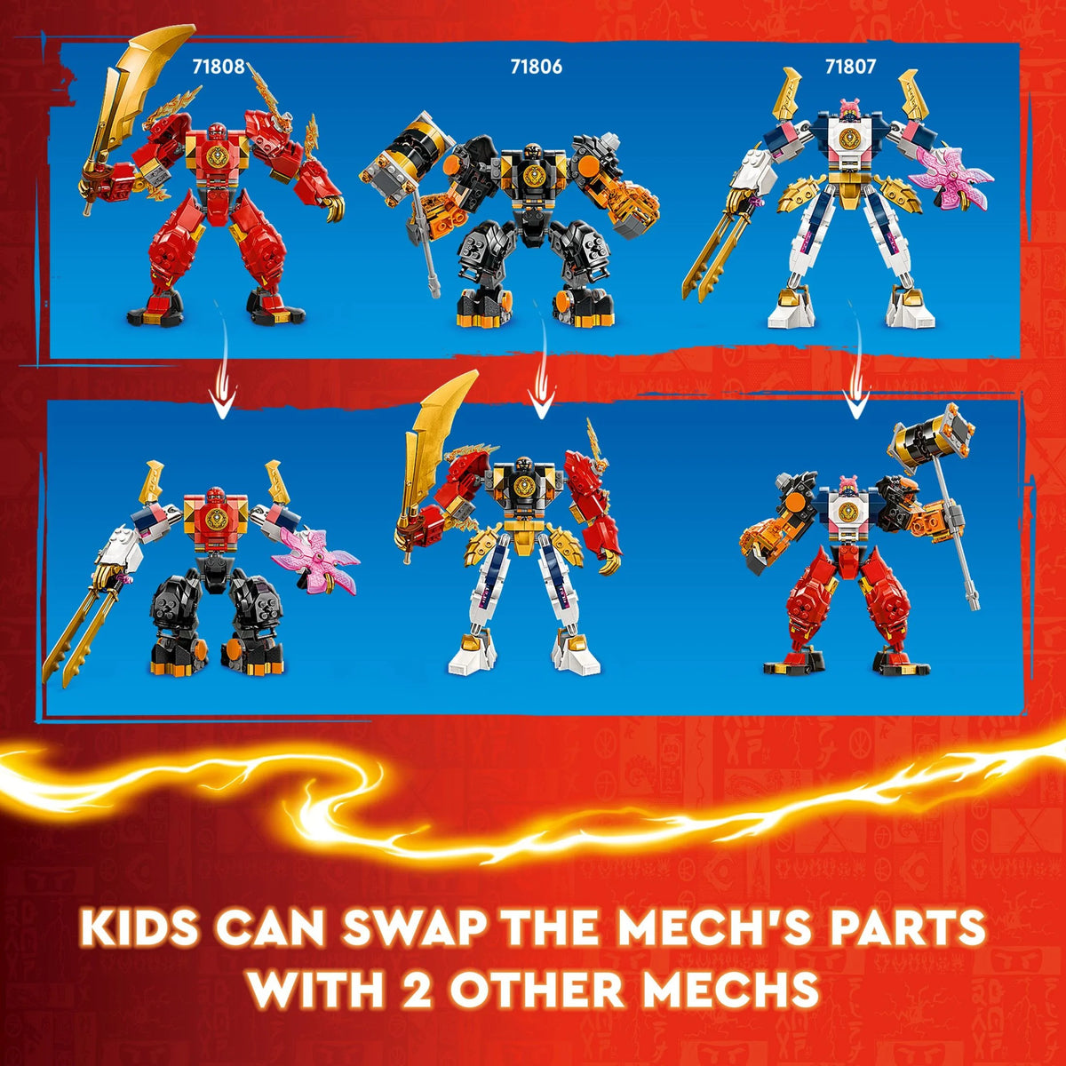 LEGO NINJAGO Kai’s Elemental Fire Mech Action Figure, Mini Ninja Toy with Red Ninja Figure plus Kai and Zane Minifigures, Adventure Set for Boys and Girls Ages 7 and Up E484925