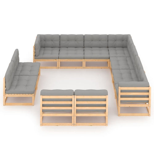 11 Piece Patio Lounge Set with Gray Cushion Pinewood Sectional Outdoor Furniture Set H163