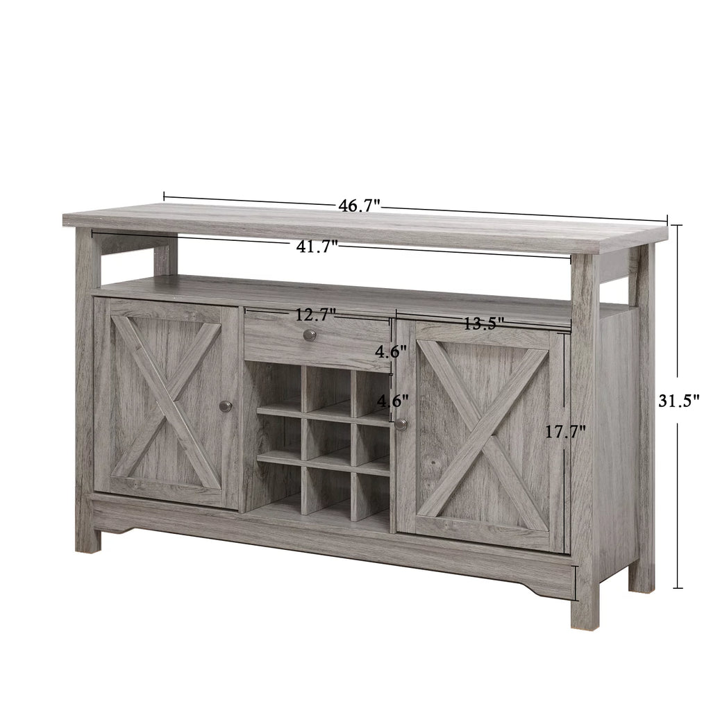 White 47 Kitchen Buffet Storage Cabinet with Barn Door P363835