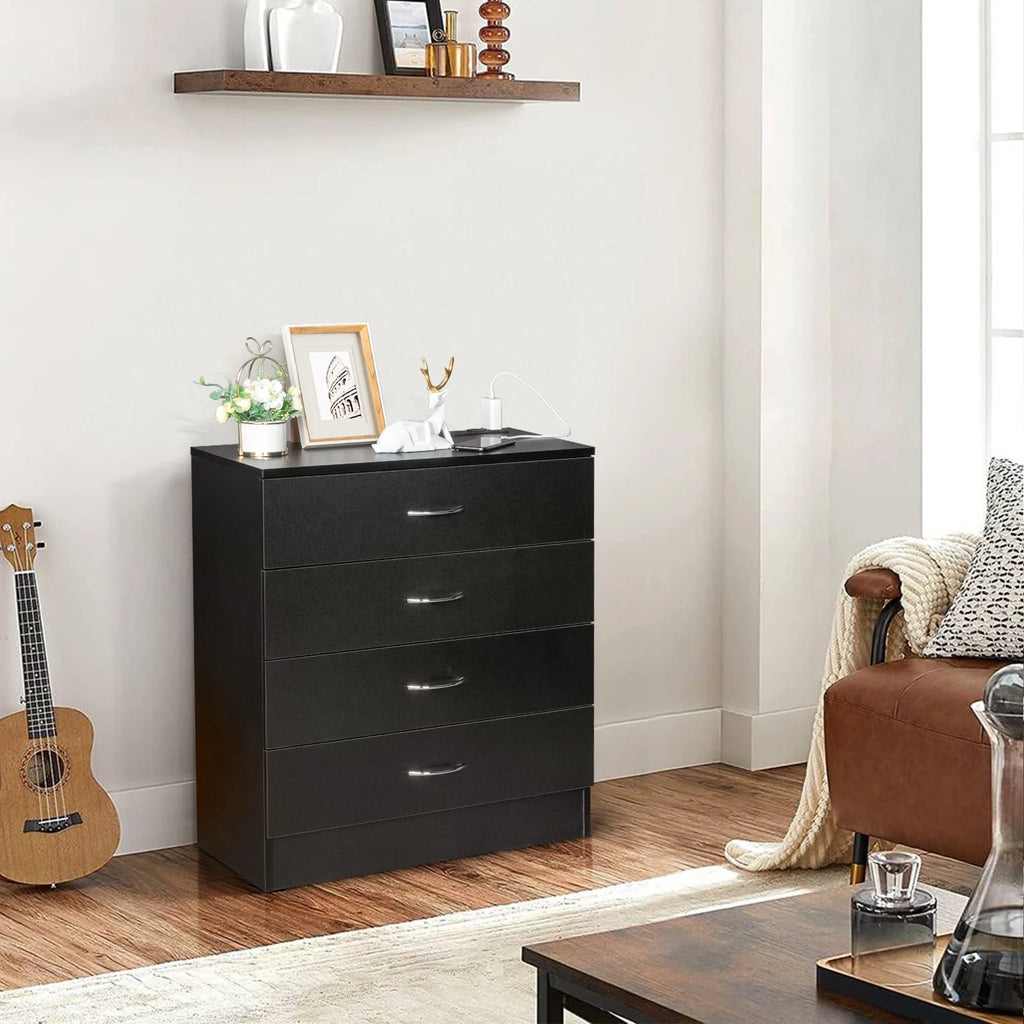 Black 4 Drawer Dresser with Power Outlets A452