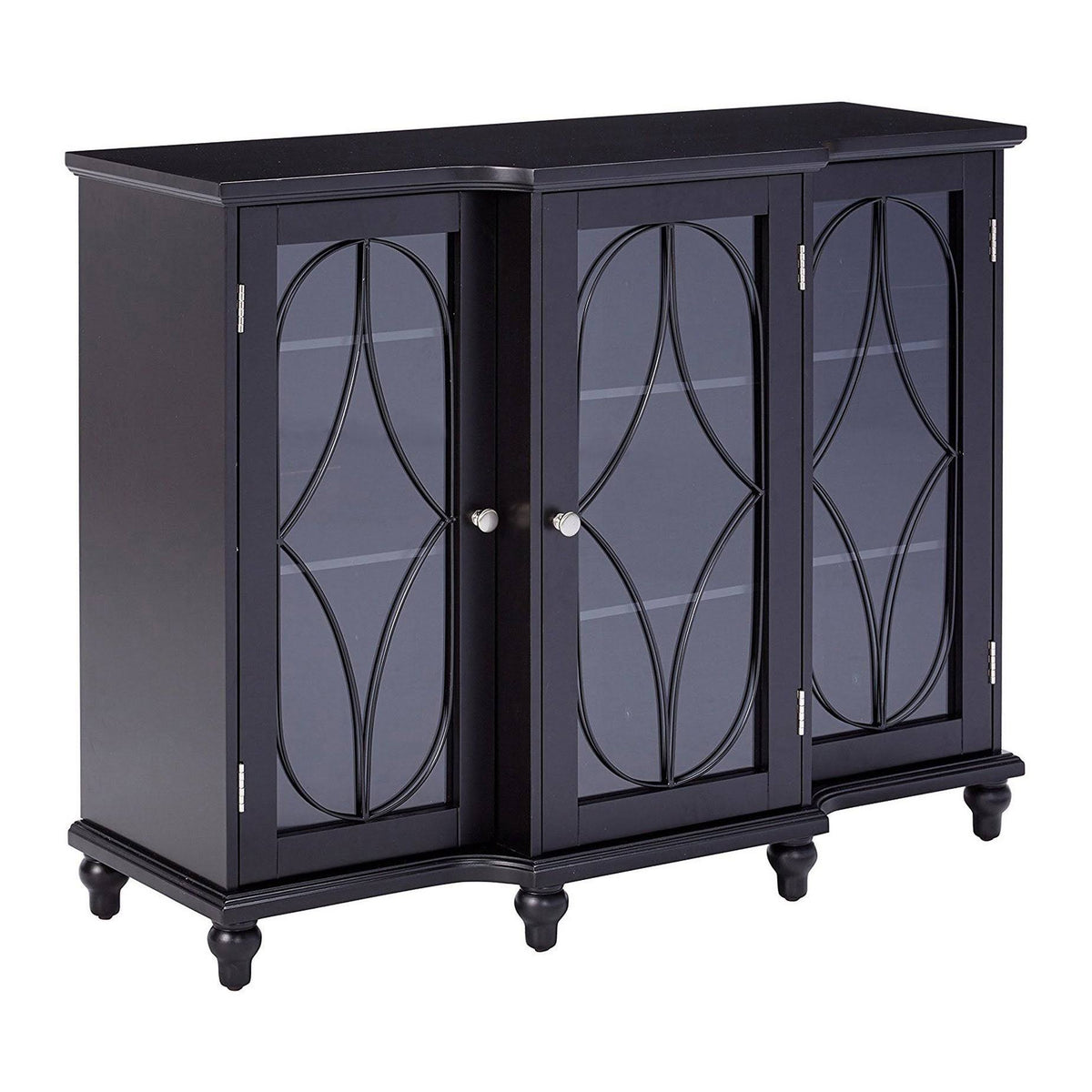 Black Wood Sideboard Buffet Console Table with Glass Doors O307094