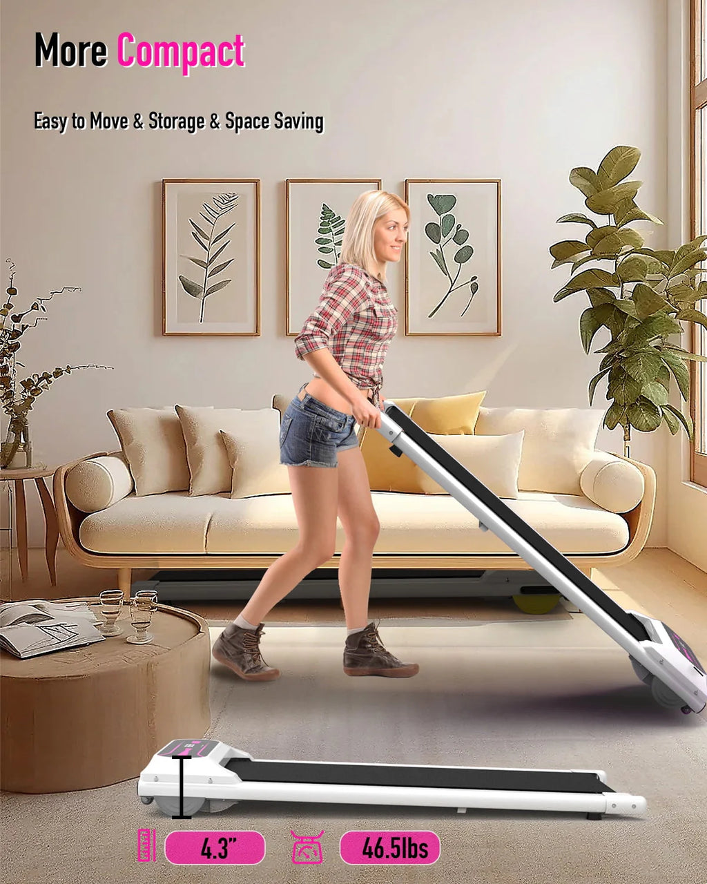 Pink 2.25HP Portable Walking Pad Treadmill S749522