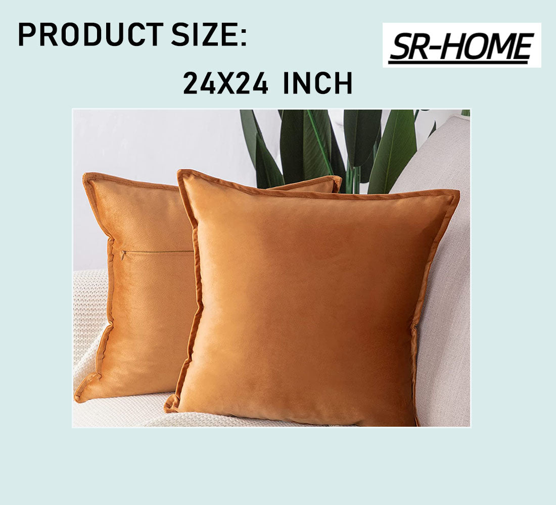 Set of 2 Velvet Decorative Throw Pillow Covers Square with Fringe Cushion Case F7359
