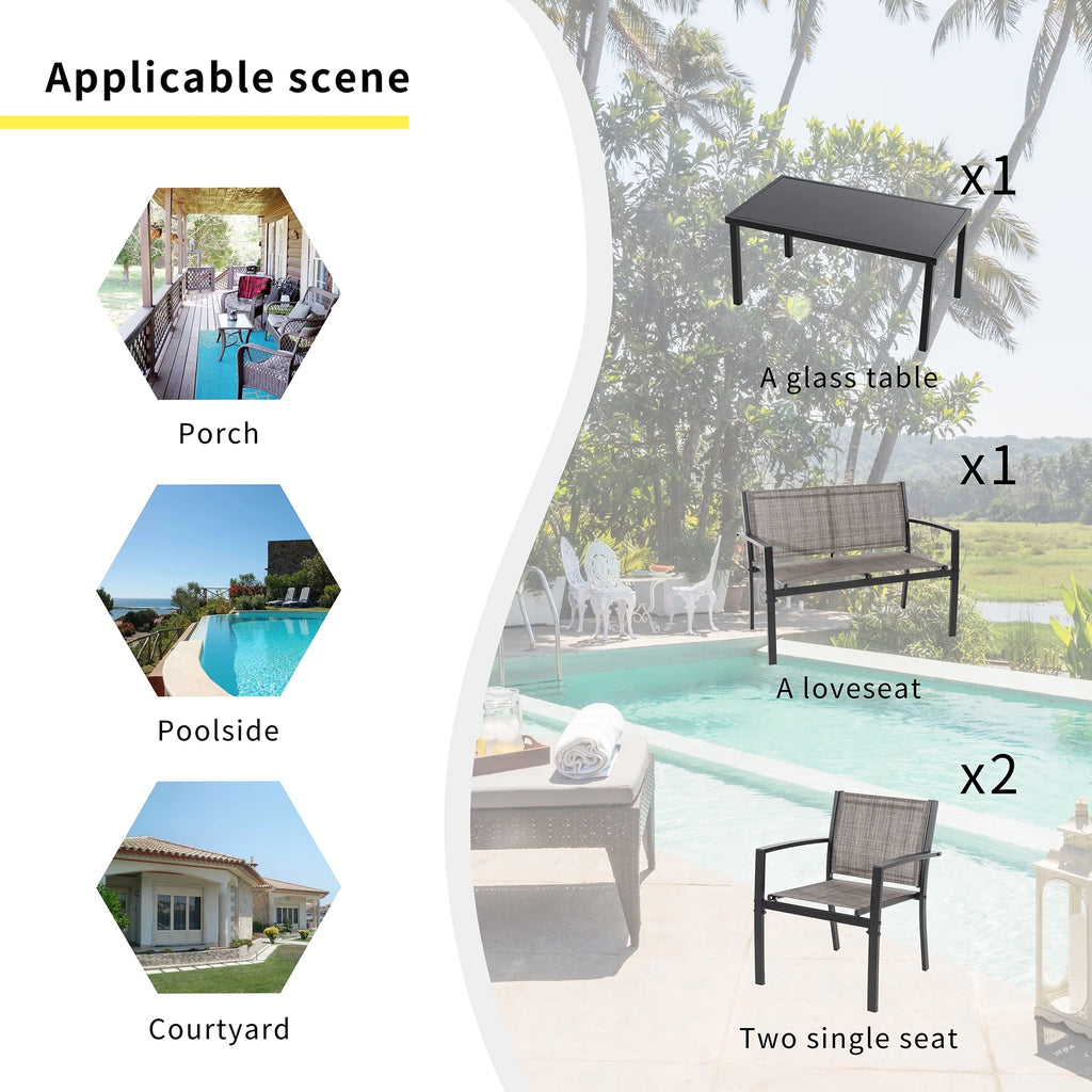 4 Pieces Patio Furniture Set with Glass Coffee Table P72055