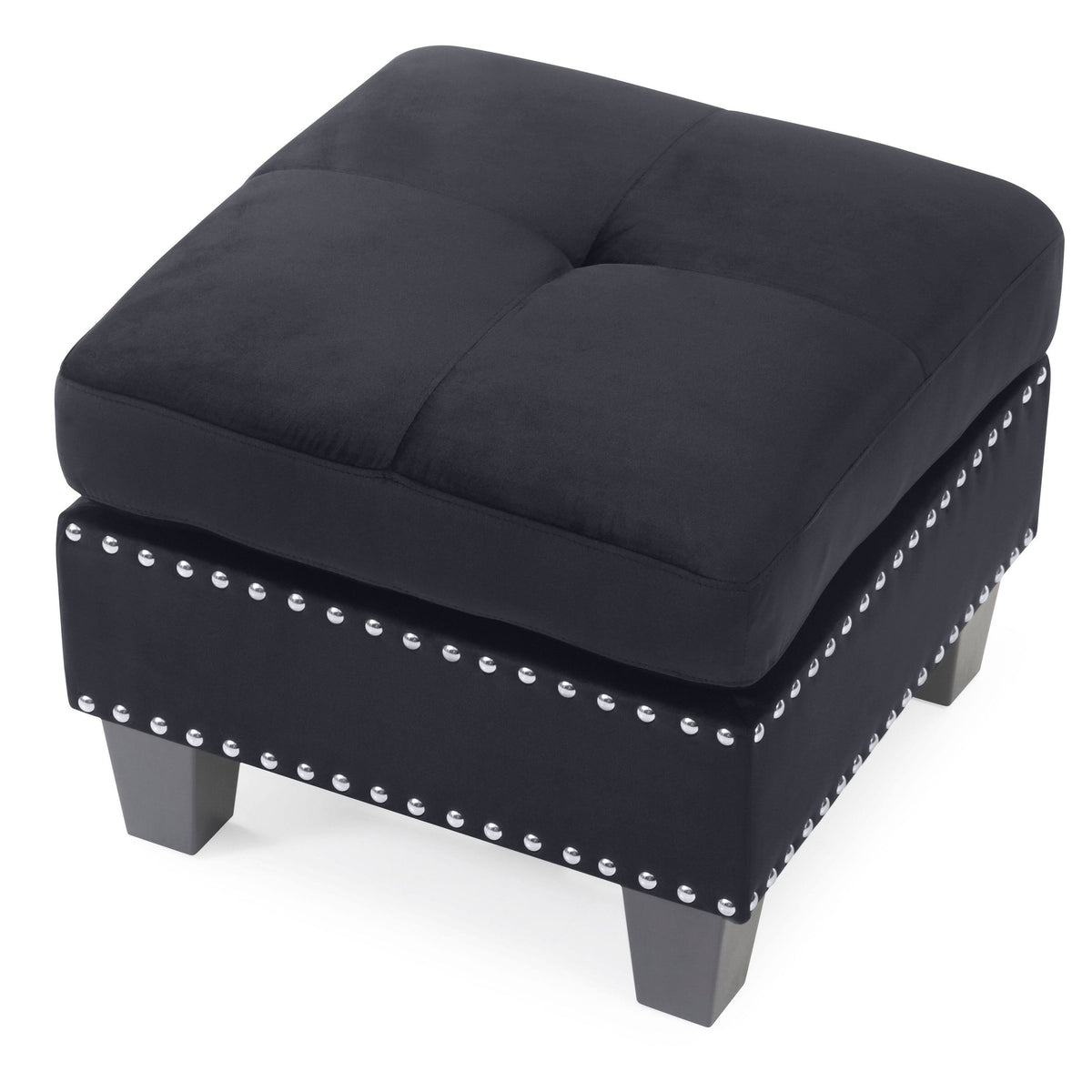 Navy Blue Tufted Velvet Ottoman D737