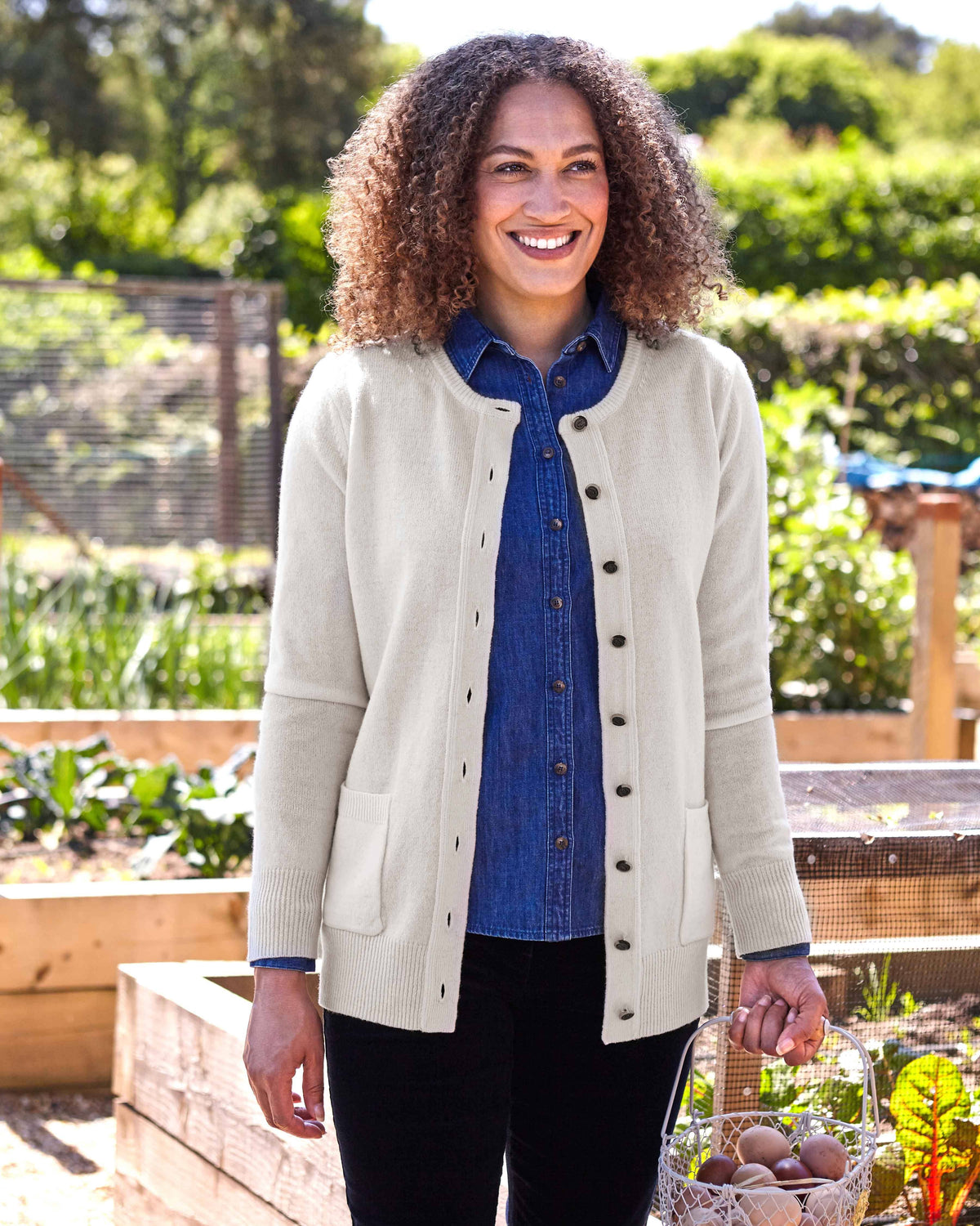 White Lambswool Crew Neck Cardi C804644